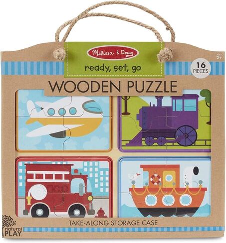 Melissa & Doug Natural Play Wooden Puzzle: Ready, Set, Go (Four 4-Piece Vehicle Puzzles) in Saudi Arabia