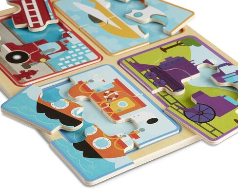 Melissa & Doug Natural Play Wooden Puzzle: Ready, Set, Go (Four 4-Piece Vehicle Puzzles) in Saudi Arabia