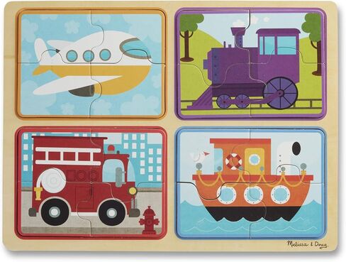 Melissa & Doug Natural Play Wooden Puzzle: Ready, Set, Go (Four 4-Piece Vehicle Puzzles) in Saudi Arabia