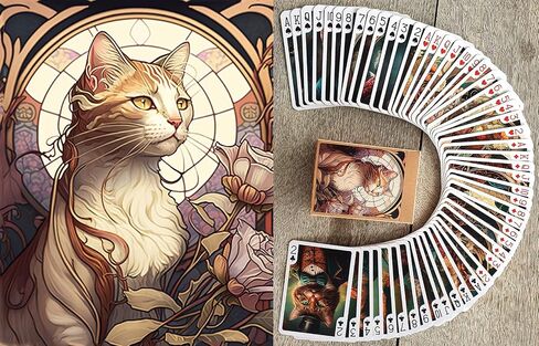 Art Deco CAT Portraits Playing Cards (Poker Deck 54 Cards All Different) Vintage Art Deco Cubism Avantgarde Naïve Cat Art Portrait Posters in Kuwait