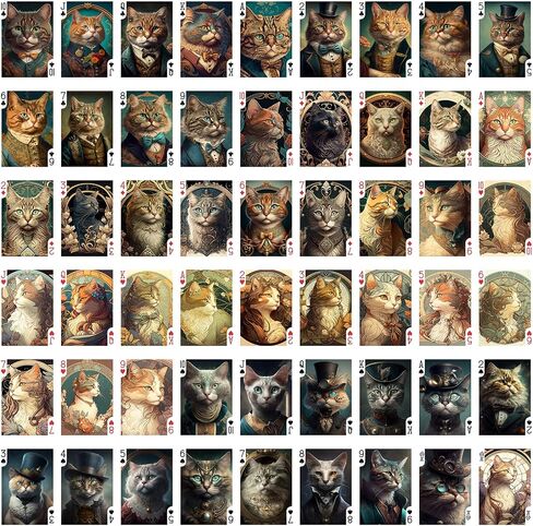 Art Deco CAT Portraits Playing Cards (Poker Deck 54 Cards All Different) Vintage Art Deco Cubism Avantgarde Naïve Cat Art Portrait Posters in Kuwait