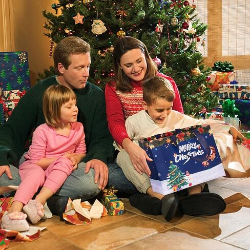 Sunolga 16 Pcs Christmas Gift Bags, Reusable Treat Bags for Xmas Party, Christmas Tote Bags with Handles, 4 Patterns Shopping Wrapping Bags, Christmas Party Supplies Decorations in Kuwait