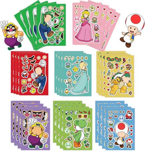 حزمة ملصقات ماريو ميك-أ-فيس مكونة من 32 قطعة، اصنع ملصقاتك الخاصة مشروعًا حرفيًا ممتعًا للأطفال المراهقين، ممزوجة ومتطابقة مع 8 ملصقات شخصيات مصممة لتزيين الحفلات، والمكافأة، والديكور، وفكرة الهدية in Kuwait