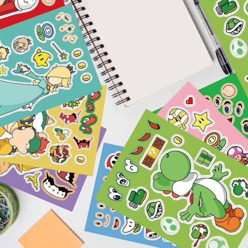 حزمة ملصقات ماريو ميك-أ-فيس مكونة من 32 قطعة، اصنع ملصقاتك الخاصة مشروعًا حرفيًا ممتعًا للأطفال المراهقين، ممزوجة ومتطابقة مع 8 ملصقات شخصيات مصممة لتزيين الحفلات، والمكافأة، والديكور، وفكرة الهدية in Kuwait