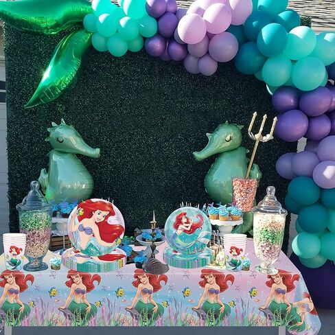 Mermaid Ariel Party Supplies Set,Serves 16 Guests Little Mermaid Party Favors, Including Plates, Cups, Napkins, Tablecloth for Boys and Girls Birthday Party Decorations in Kuwait