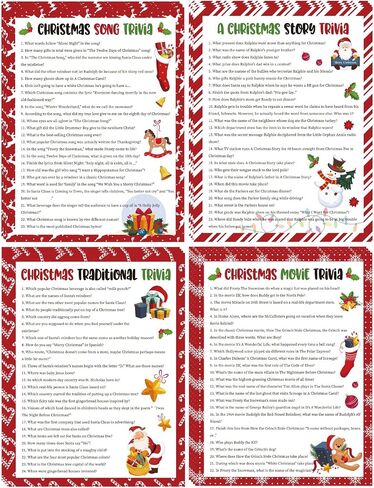 Whaline 84Pcs Christmas Trivia Games Question and Answer Party Game Paper Cards for Xmas Holiday Party Indoor Activity Family Friends, 4 Designs in Saudi Arabia