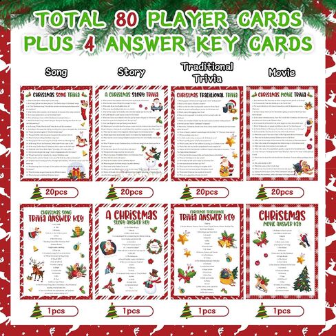 Whaline 84Pcs Christmas Trivia Games Question and Answer Party Game Paper Cards for Xmas Holiday Party Indoor Activity Family Friends, 4 Designs in Saudi Arabia