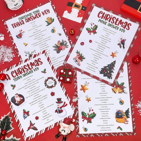 Whaline 84Pcs Christmas Trivia Games Question and Answer Party Game Paper Cards for Xmas Holiday Party Indoor Activity Family Friends, 4 Designs in Saudi Arabia