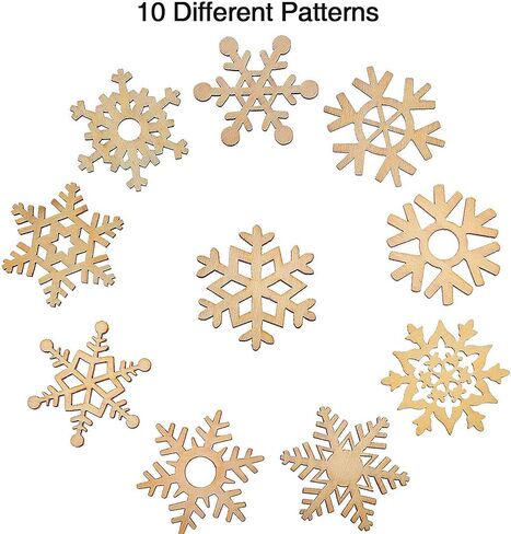 HESTYA 50 Pieces Wooden Snowflake Ornaments Unfinished DIY Wood Snowflake Cutouts Christmas Tree Hanging Ornaments with Strings for DIY Christmas Decorations (Natural Color, 10 cm) in Saudi Arabia
