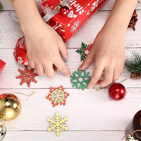 HESTYA 50 Pieces Wooden Snowflake Ornaments Unfinished DIY Wood Snowflake Cutouts Christmas Tree Hanging Ornaments with Strings for DIY Christmas Decorations (Natural Color, 10 cm) in Saudi Arabia