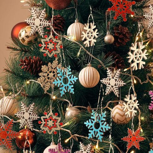HESTYA 50 Pieces Wooden Snowflake Ornaments Unfinished DIY Wood Snowflake Cutouts Christmas Tree Hanging Ornaments with Strings for DIY Christmas Decorations (Natural Color, 10 cm) in Saudi Arabia