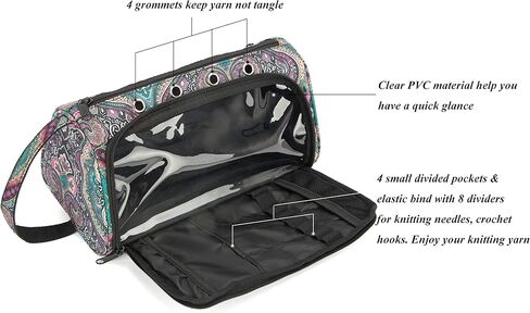 منظم حياكة لتخزين غزل باكماكسي، حامل غزل خفيف الوزن، حقيبة تخزين غزل خفيفة الوزن، منظم حياكة محمول لخيوط القطن، وخطافات الكروشيه، وإبر الحياكة (حتى 10 بوصة) (حقيبة فقط) (أزرق) in Kuwait