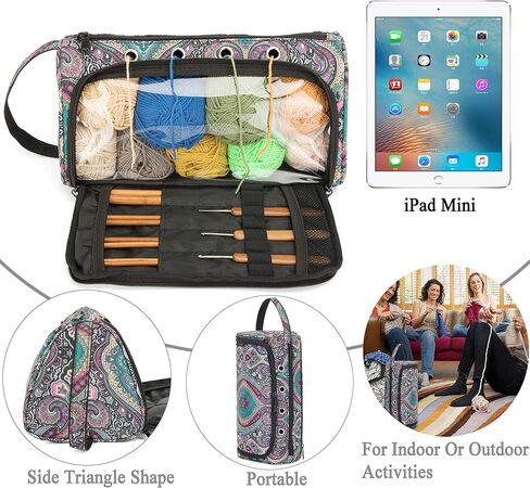 منظم حياكة لتخزين غزل باكماكسي، حامل غزل خفيف الوزن، حقيبة تخزين غزل خفيفة الوزن، منظم حياكة محمول لخيوط القطن، وخطافات الكروشيه، وإبر الحياكة (حتى 10 بوصة) (حقيبة فقط) (أزرق) in Kuwait