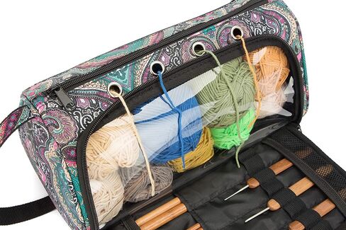 منظم حياكة لتخزين غزل باكماكسي، حامل غزل خفيف الوزن، حقيبة تخزين غزل خفيفة الوزن، منظم حياكة محمول لخيوط القطن، وخطافات الكروشيه، وإبر الحياكة (حتى 10 بوصة) (حقيبة فقط) (أزرق) in Kuwait