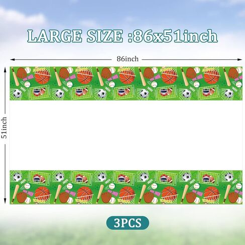 ganktowcoy 3 حزمة الرياضة تحت عنوان عيد ميلاد لوازم الحفلات الرياضية مفارش المائدة البلاستيكية غطاء الطاولة الرياضة الكرة مفرش المائدة للرياضة في الهواء الطلق ديكورات الحفلات in Kuwait