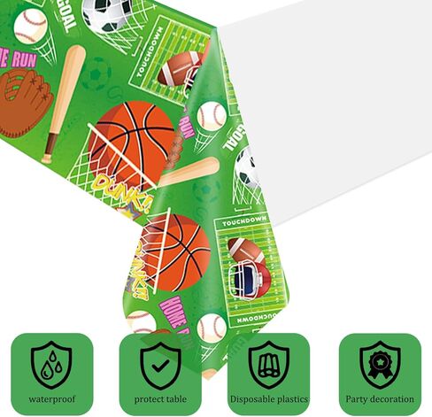 ganktowcoy 3 حزمة الرياضة تحت عنوان عيد ميلاد لوازم الحفلات الرياضية مفارش المائدة البلاستيكية غطاء الطاولة الرياضة الكرة مفرش المائدة للرياضة في الهواء الطلق ديكورات الحفلات in Kuwait