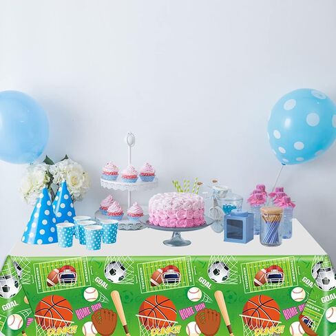 ganktowcoy 3 حزمة الرياضة تحت عنوان عيد ميلاد لوازم الحفلات الرياضية مفارش المائدة البلاستيكية غطاء الطاولة الرياضة الكرة مفرش المائدة للرياضة في الهواء الطلق ديكورات الحفلات in Kuwait