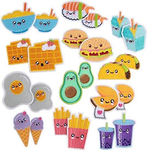 iDIY Kawaii Iron-on Cute Animals in Food Patches (24 Pack) - 2 of Each Design (Large 2.5" and Small 2") - Sew On Patch Craft Kit for Clothing, Accessories & School Supplies, Sewing, Arts Crafts, Gifts in Saudi Arabia