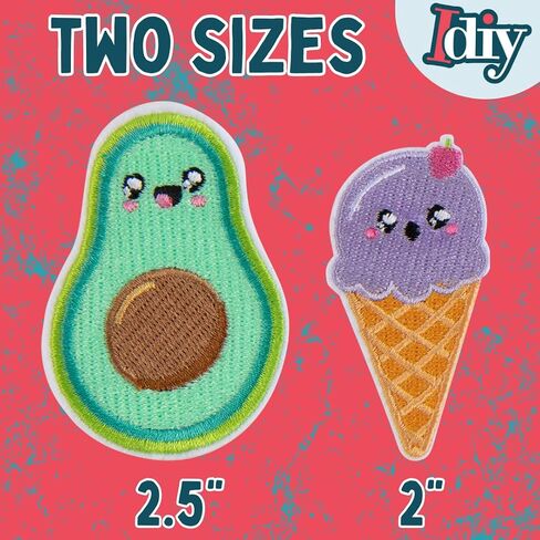 iDIY Kawaii Iron-on Cute Animals in Food Patches (24 Pack) - 2 of Each Design (Large 2.5" and Small 2") - Sew On Patch Craft Kit for Clothing, Accessories & School Supplies, Sewing, Arts Crafts, Gifts in Saudi Arabia