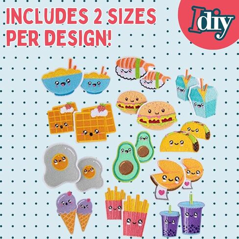 iDIY Kawaii Iron-on Cute Animals in Food Patches (24 Pack) - 2 of Each Design (Large 2.5" and Small 2") - Sew On Patch Craft Kit for Clothing, Accessories & School Supplies, Sewing, Arts Crafts, Gifts in Saudi Arabia