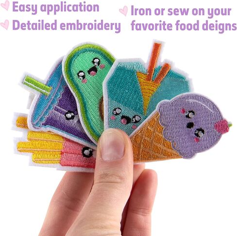 iDIY Kawaii Iron-on Cute Animals in Food Patches (24 Pack) - 2 of Each Design (Large 2.5" and Small 2") - Sew On Patch Craft Kit for Clothing, Accessories & School Supplies, Sewing, Arts Crafts, Gifts in Saudi Arabia