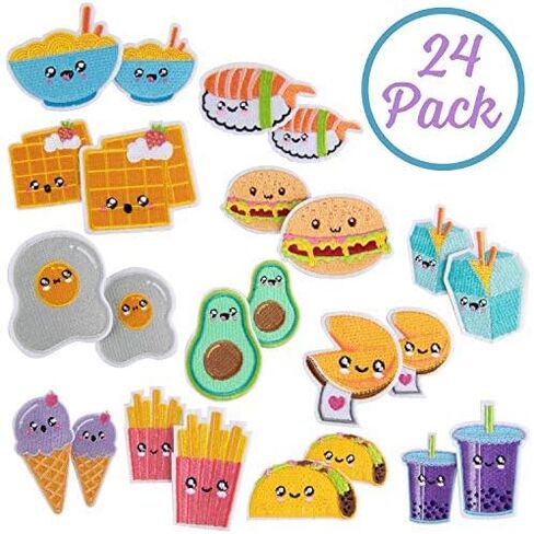iDIY Kawaii Iron-on Cute Animals in Food Patches (24 Pack) - 2 of Each Design (Large 2.5" and Small 2") - Sew On Patch Craft Kit for Clothing, Accessories & School Supplies, Sewing, Arts Crafts, Gifts in Saudi Arabia