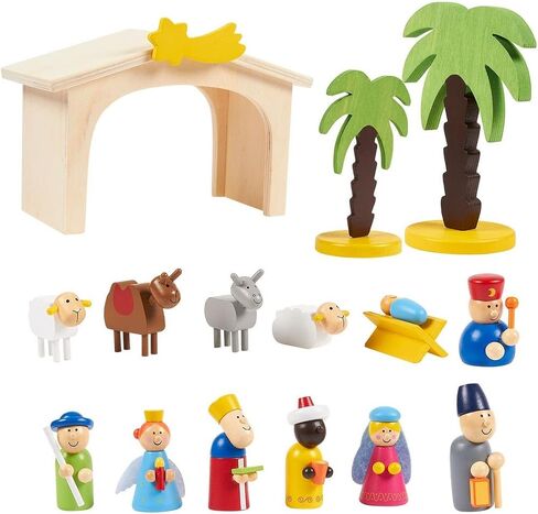 Blue Panda 15-Piece Kids Nativity Set, Wooden Christmas Nativity Scene and Playset Figures for Kids and Children Aged 3 and Older in Saudi Arabia