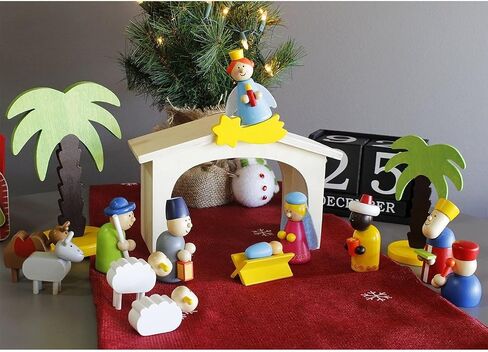 Blue Panda 15-Piece Kids Nativity Set, Wooden Christmas Nativity Scene and Playset Figures for Kids and Children Aged 3 and Older in Saudi Arabia
