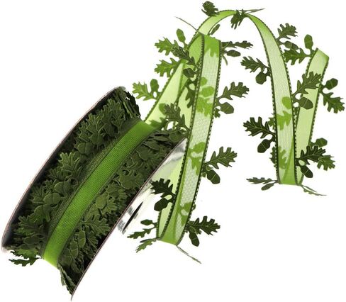 Green Leaves Leaf Trim Ribbon 22Yards Satin Ribbon for DIY Craft Garland Wreath Party Wedding Gift Wrapping Home Decoration in Kuwait