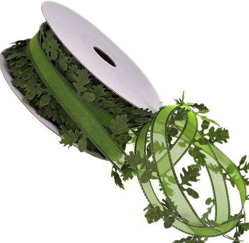 Green Leaves Leaf Trim Ribbon 22Yards Satin Ribbon for DIY Craft Garland Wreath Party Wedding Gift Wrapping Home Decoration in Kuwait