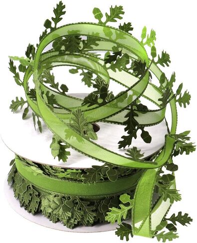 Green Leaves Leaf Trim Ribbon 22Yards Satin Ribbon for DIY Craft Garland Wreath Party Wedding Gift Wrapping Home Decoration in Kuwait