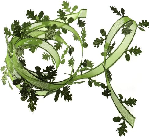 Green Leaves Leaf Trim Ribbon 22Yards Satin Ribbon for DIY Craft Garland Wreath Party Wedding Gift Wrapping Home Decoration in Kuwait