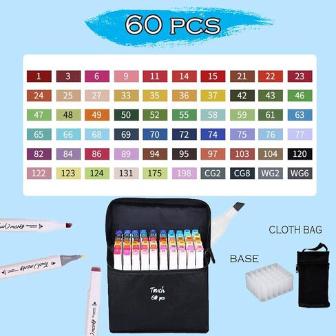 مجموعة اقلام ماركر مزدوجة الطرف قابلة للغسل، 60 لونًا كلاسيكيًا من الباستيل، مجموعة أدوات أقلام تلوين فنية مثالية هدية للأطفال والبنات من سن 4 و5 و6 و7 سنوات in Kuwait