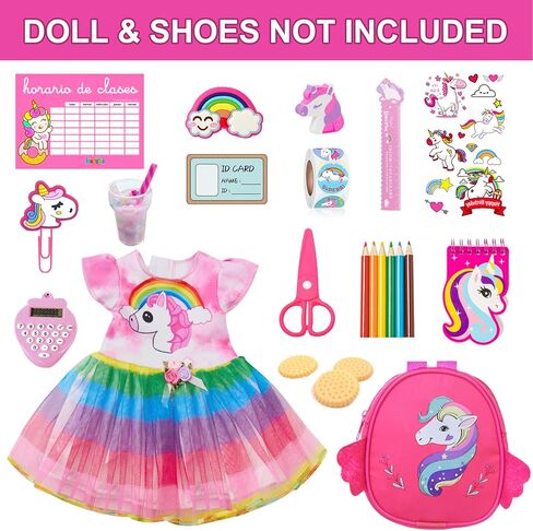 ZQDOLL 23 Pcs American Doll Clothes and Accessories School Supplies Playset for 18 Inch Doll Including Girl Doll Clothes, Bags, Student Cards, Sticker, Pencils, Calculator, Scissors, Notebook in Kuwait
