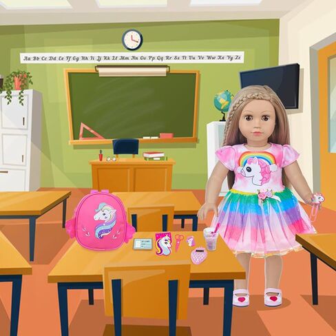 ZQDOLL 23 Pcs American Doll Clothes and Accessories School Supplies Playset for 18 Inch Doll Including Girl Doll Clothes, Bags, Student Cards, Sticker, Pencils, Calculator, Scissors, Notebook in Kuwait