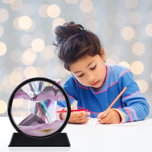 QLKUNLA Moving Sand Art Picture Liquid Motion 3D Deep Sea Sandscape in Motion Display Flowing Sand Frame Relaxing Desktop Home Office Work Decor Art Toys (7 inch, Purple) in Saudi Arabia