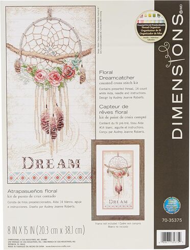 Dimensions Floral Dream Catcher Cross Stitch Kit, 14 Count White Aida Cloth, 8" x 15" in Saudi Arabia