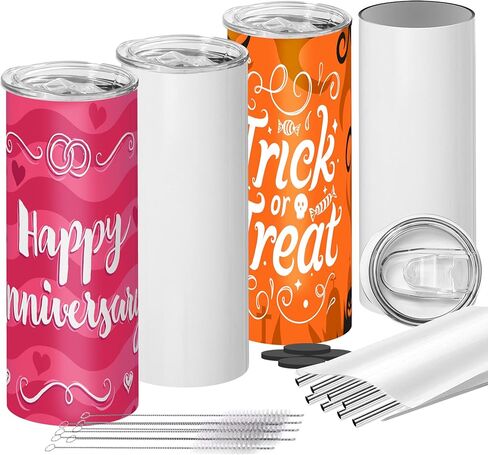 Sublimation Tumblers Blank 20 oz 4 Pack; Skinny White Tumblers Bulk with Lid, Straw, Brush and Wraps; Stainless Steel Double Wall Insulated Water Coffee Tumbler with Sublimation Coating; Gift Boxed in Kuwait