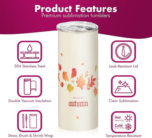 Sublimation Tumblers Blank 20 oz 4 Pack; Skinny White Tumblers Bulk with Lid, Straw, Brush and Wraps; Stainless Steel Double Wall Insulated Water Coffee Tumbler with Sublimation Coating; Gift Boxed in Kuwait