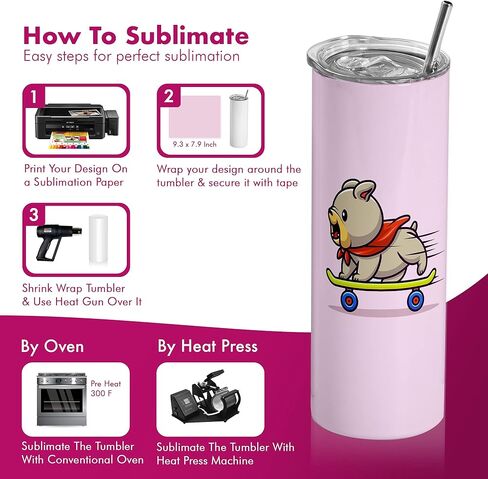 Sublimation Tumblers Blank 20 oz 4 Pack; Skinny White Tumblers Bulk with Lid, Straw, Brush and Wraps; Stainless Steel Double Wall Insulated Water Coffee Tumbler with Sublimation Coating; Gift Boxed in Kuwait