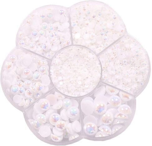YAKA 3000PCS 1 Box 7Sizes Round Flatback Half Pearls Bead Loose Beads Gem Scrapbook Craft (Half Beads/AB Bright Color) (Beige) in Kuwait