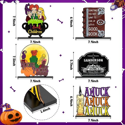 5 قطع من زخارف قطع مركزية للطاولة الخشبية للهالوين، أخوات ساندرسون للهالوين قطع مركزية للطاولة شخصية ساحرة لمستلزمات حفلات الهالوين هدايا ديكور المنزل in Kuwait