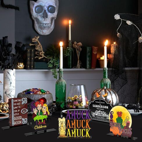 5 قطع من زخارف قطع مركزية للطاولة الخشبية للهالوين، أخوات ساندرسون للهالوين قطع مركزية للطاولة شخصية ساحرة لمستلزمات حفلات الهالوين هدايا ديكور المنزل in Kuwait