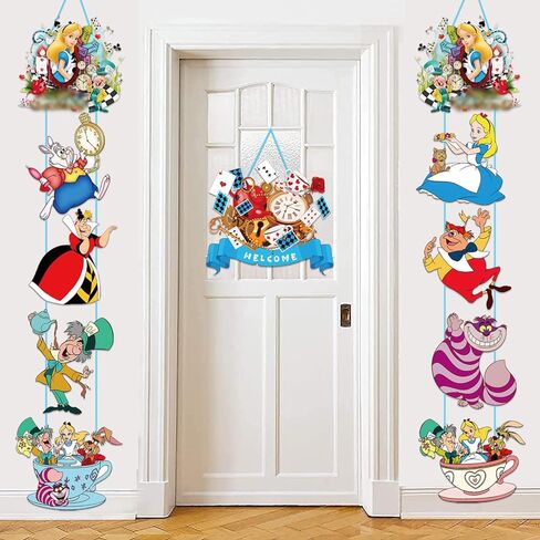 Alice In Wonderland Door Sign Banner,Designed Door, Hanging Banner,Porch Sign Banners,Welcome Hanging Alice for Tea Party Birthday Party Alice In Wonderland Party Decorations in Kuwait