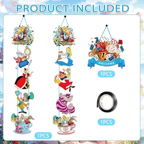 Alice In Wonderland Door Sign Banner,Designed Door, Hanging Banner,Porch Sign Banners,Welcome Hanging Alice for Tea Party Birthday Party Alice In Wonderland Party Decorations in Kuwait