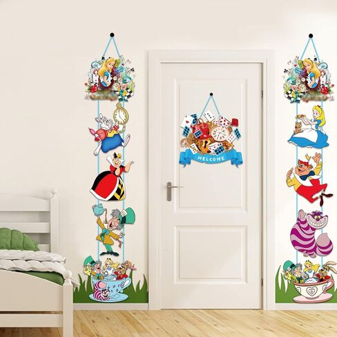 Alice In Wonderland Door Sign Banner,Designed Door, Hanging Banner,Porch Sign Banners,Welcome Hanging Alice for Tea Party Birthday Party Alice In Wonderland Party Decorations in Kuwait