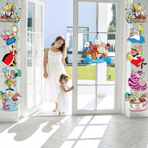 Alice In Wonderland Door Sign Banner,Designed Door, Hanging Banner,Porch Sign Banners,Welcome Hanging Alice for Tea Party Birthday Party Alice In Wonderland Party Decorations in Kuwait