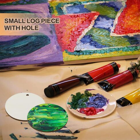 FSWCCK 100 قطعة 5.08 سم دوائر خشبية دائرية غير مكتملة مع فتحات دائرية أقراص خشبية للحرف اليدوية فارغة من الخشب الطبيعي دائرة القواطع لتزيين المنزل والحرف اليدوية in Kuwait