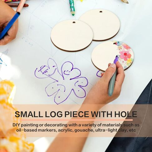 FSWCCK 100 قطعة 5.08 سم دوائر خشبية دائرية غير مكتملة مع فتحات دائرية أقراص خشبية للحرف اليدوية فارغة من الخشب الطبيعي دائرة القواطع لتزيين المنزل والحرف اليدوية in Kuwait