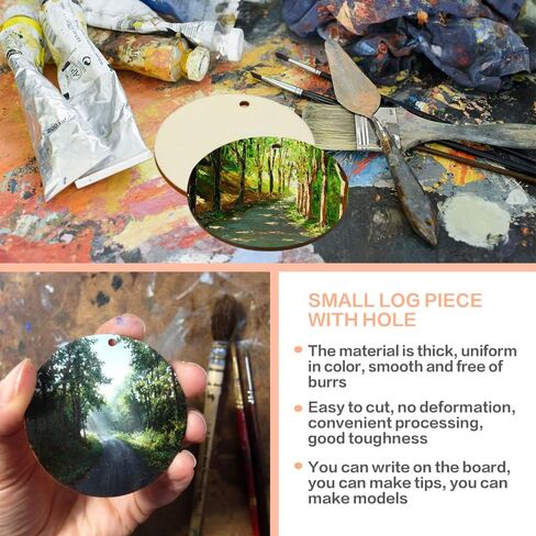 FSWCCK 100 قطعة 5.08 سم دوائر خشبية دائرية غير مكتملة مع فتحات دائرية أقراص خشبية للحرف اليدوية فارغة من الخشب الطبيعي دائرة القواطع لتزيين المنزل والحرف اليدوية in Kuwait